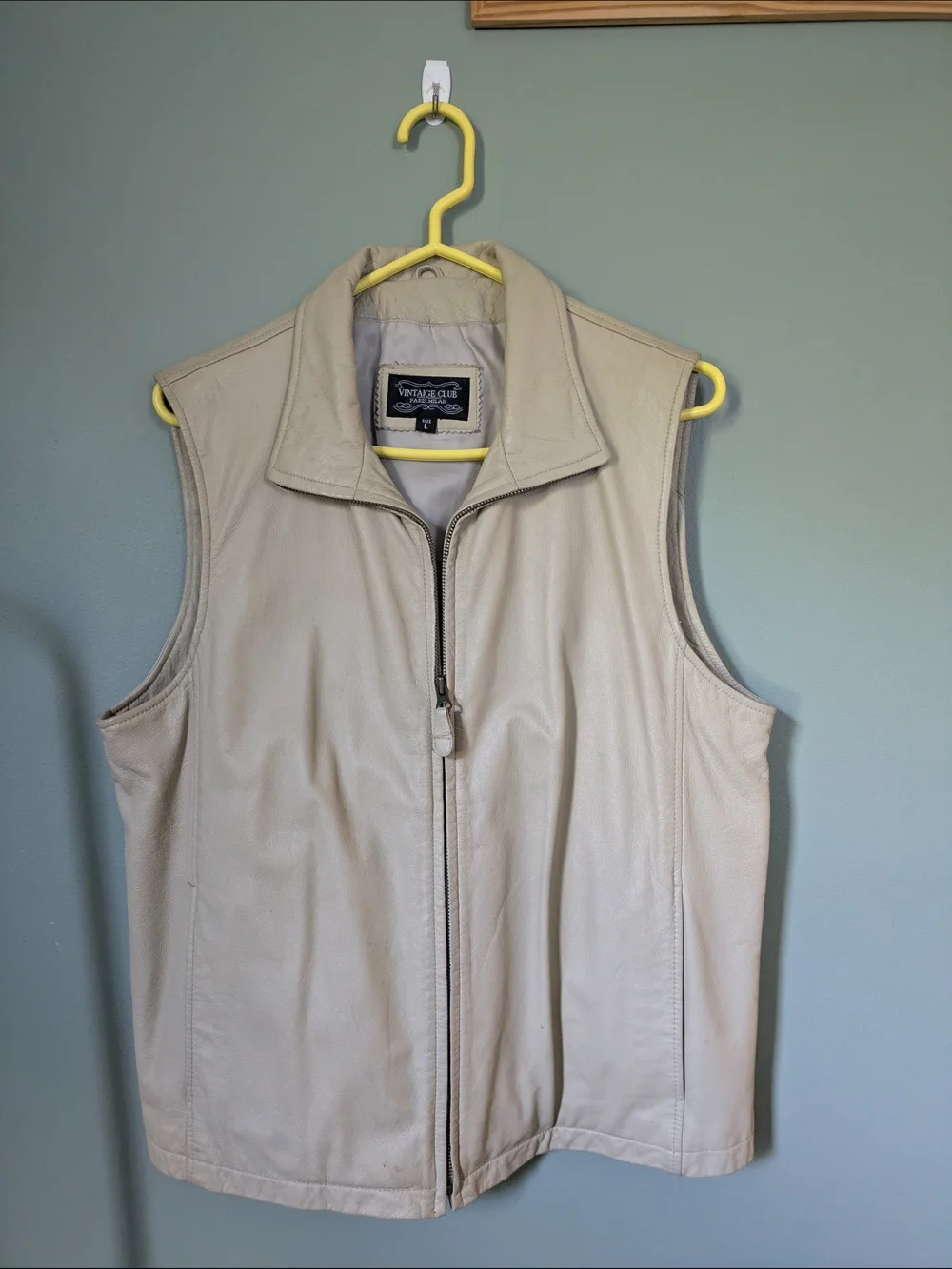 Cream Leather Zip-Front Vest
